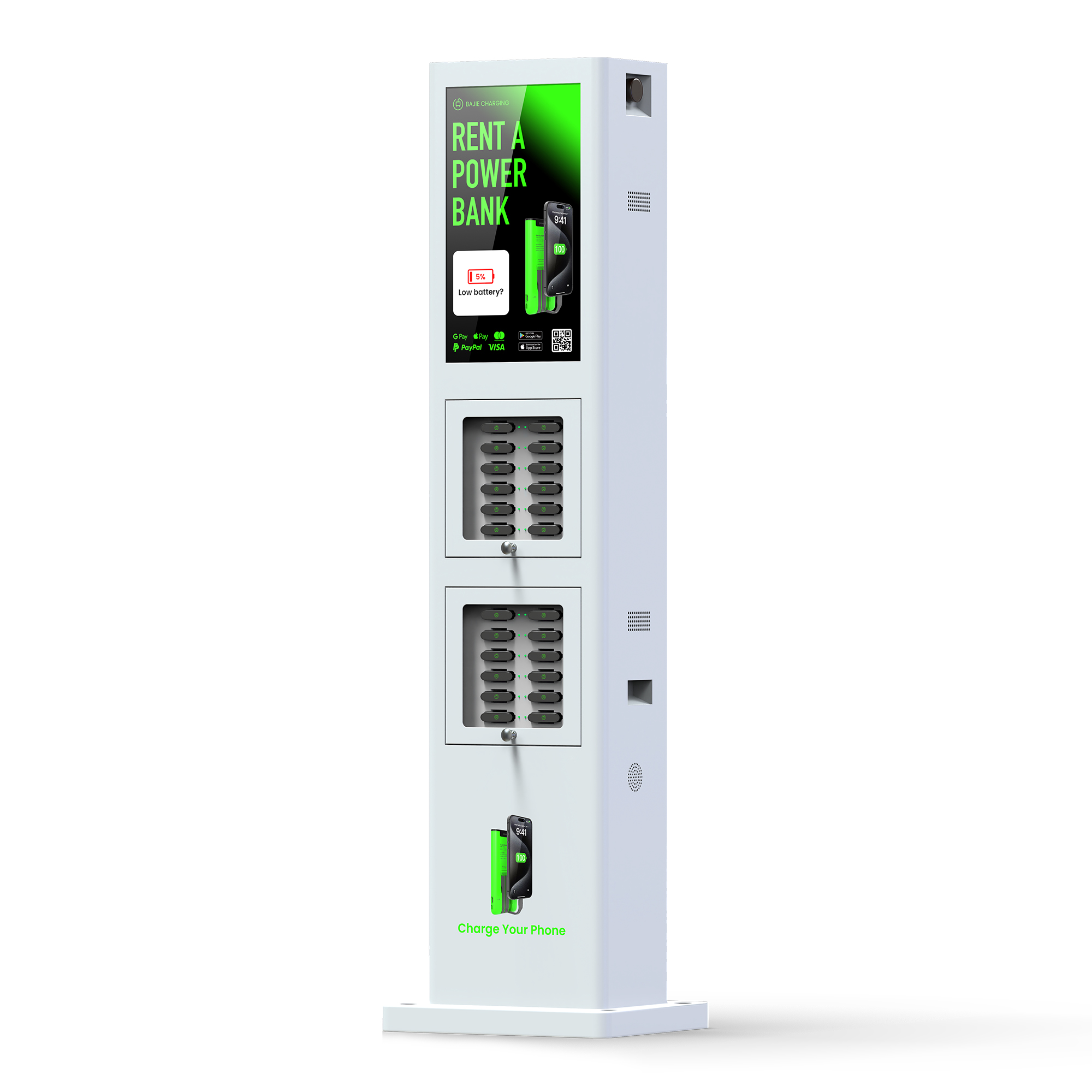 With advertising screen, suitable for places with high traffic, such as shopping malls, museums.