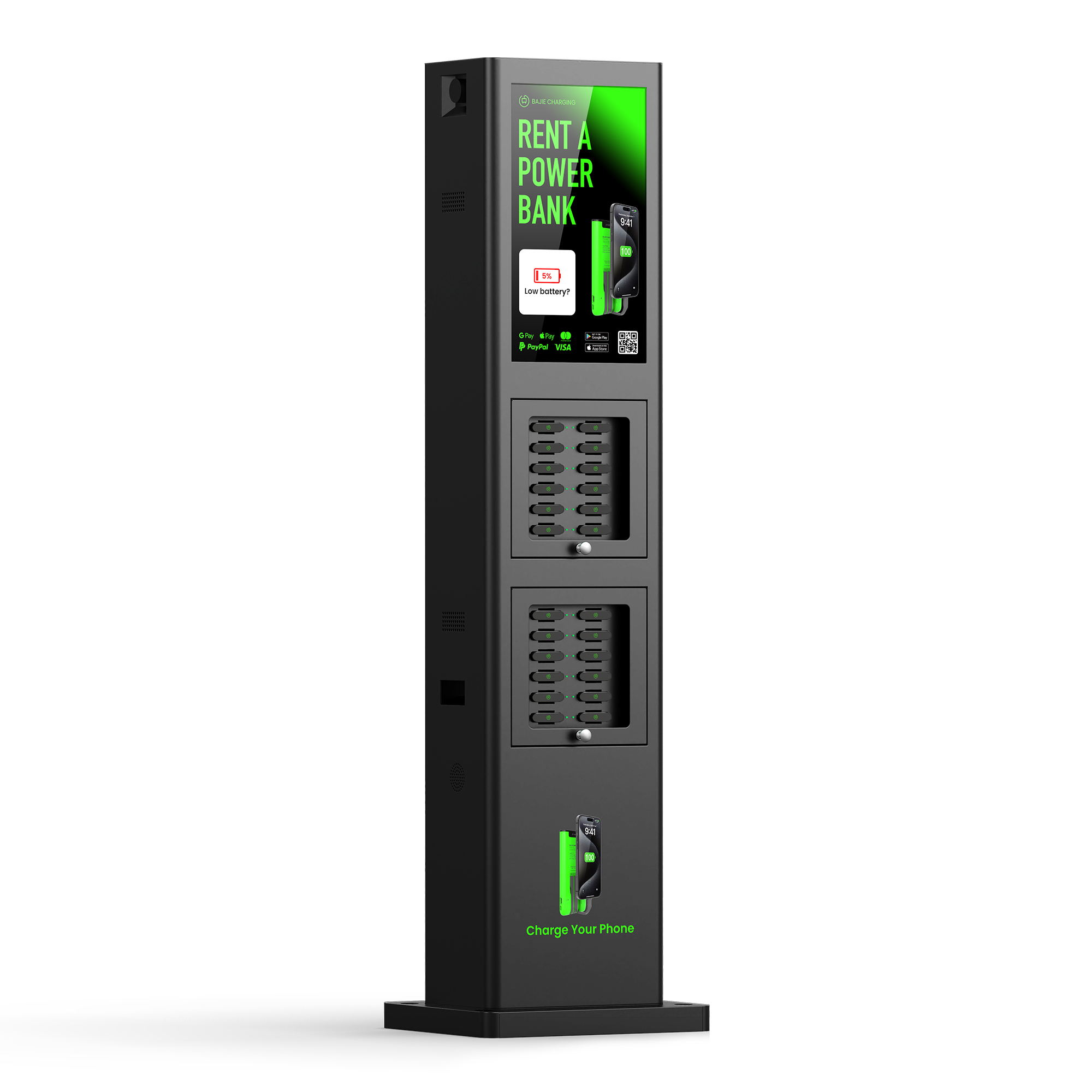 With advertising screen, suitable for places with high traffic, such as shopping malls, museums.