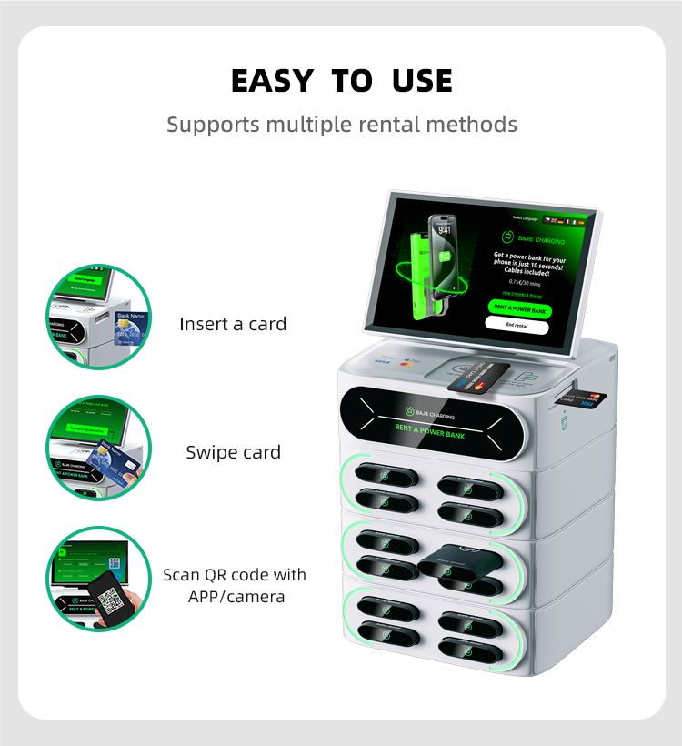 12 slots & touch screen & credit card shared power bank rental station