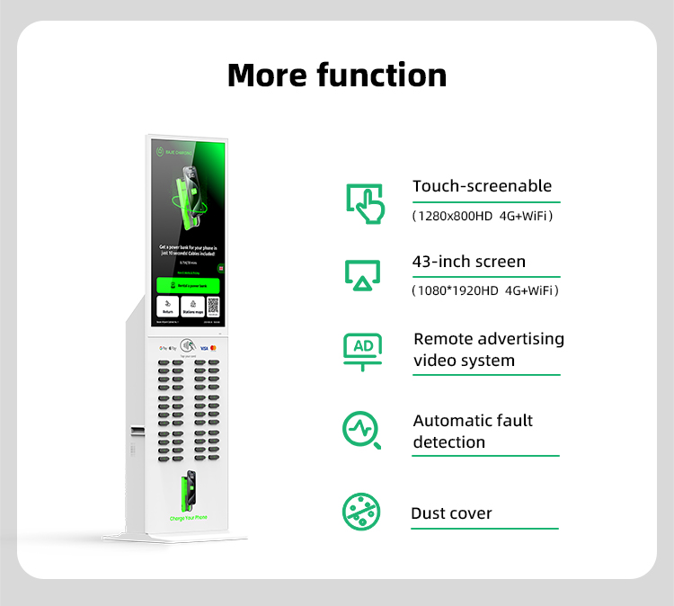 48 slots & with 43 inch touch screen & vertical shared power bank rental station