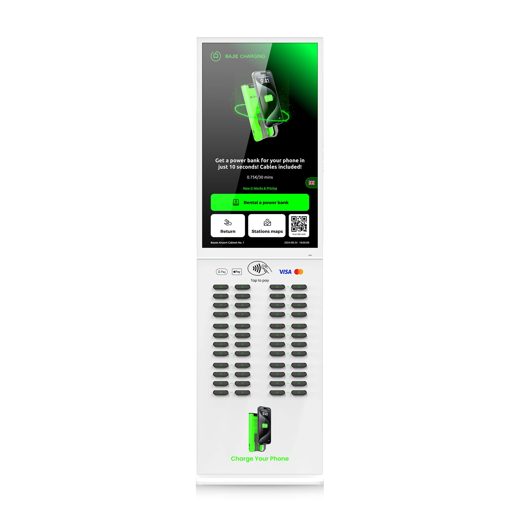 48-Slot Power Bank Kiosk (Touch Screen + POS)